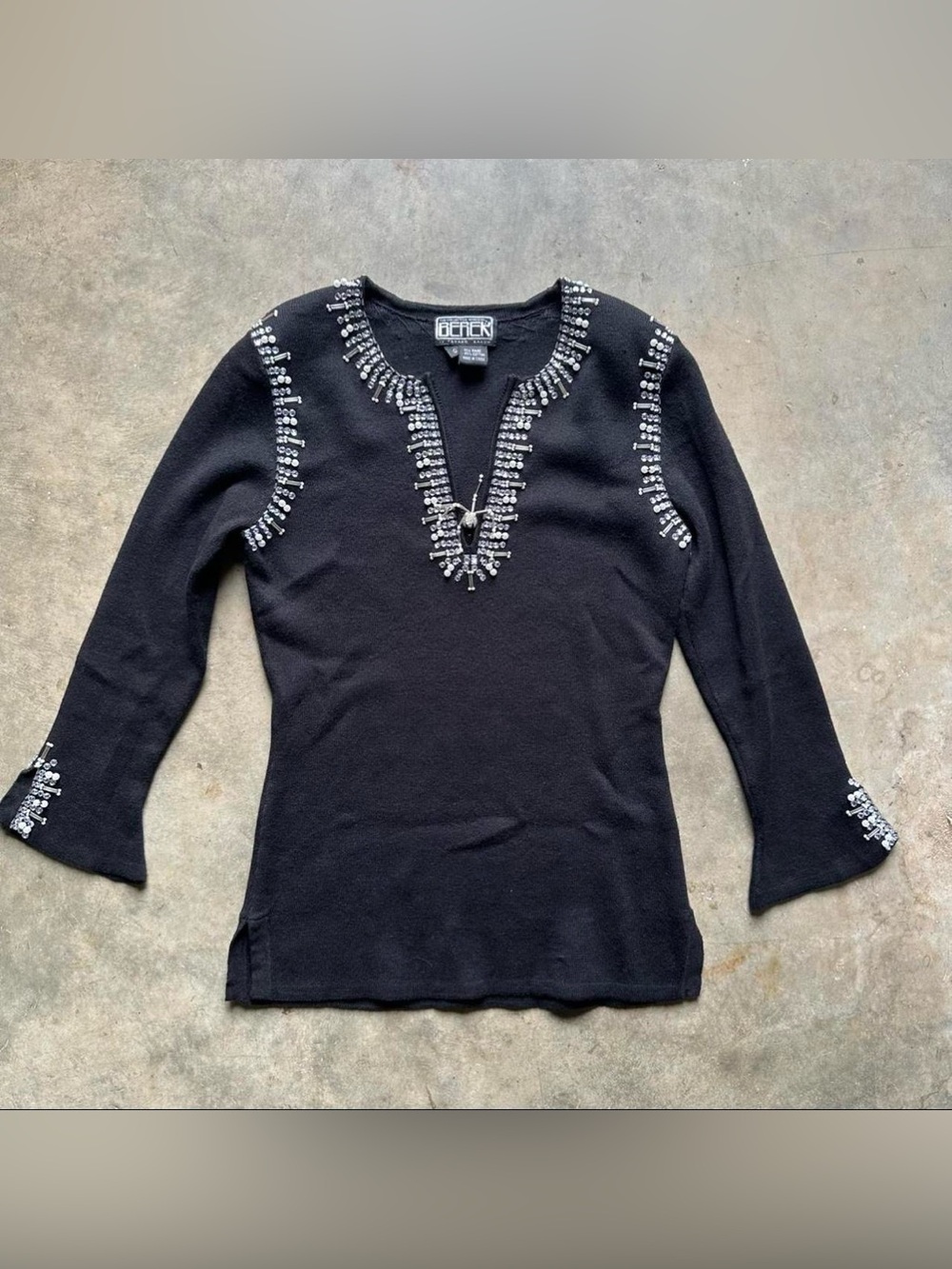 Berek insane beaded black quarter sleeve quarter zip sweater